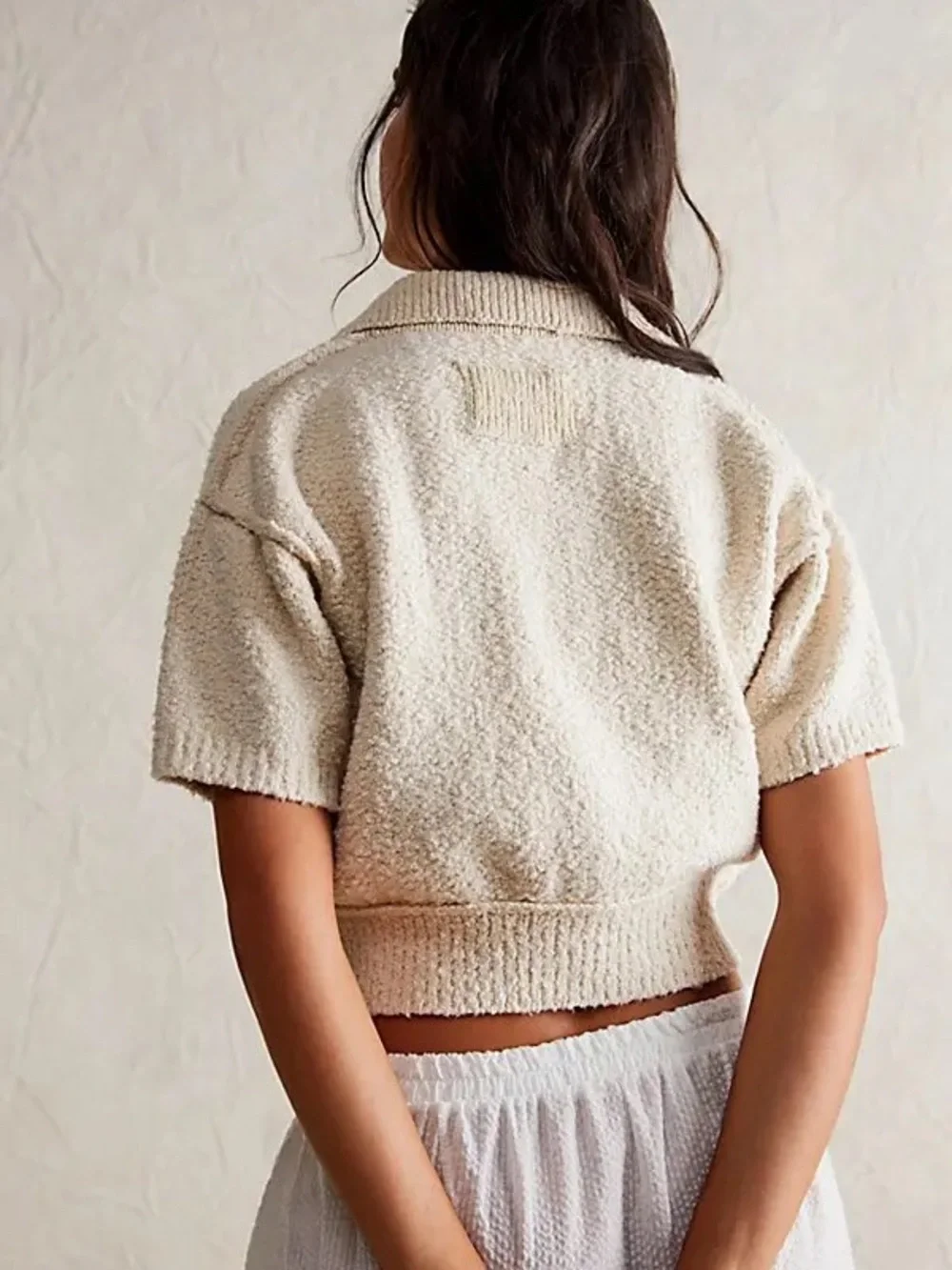 Free People We The Free Molli Sweater Shirt Medium Ivory Short Sleeve Button Up